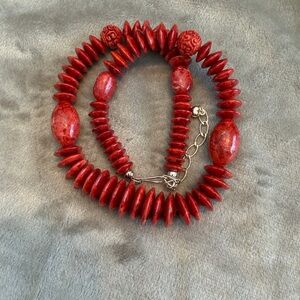 Jay King Red Bamboo Coral Statement Necklace – Sterling Silver(202)